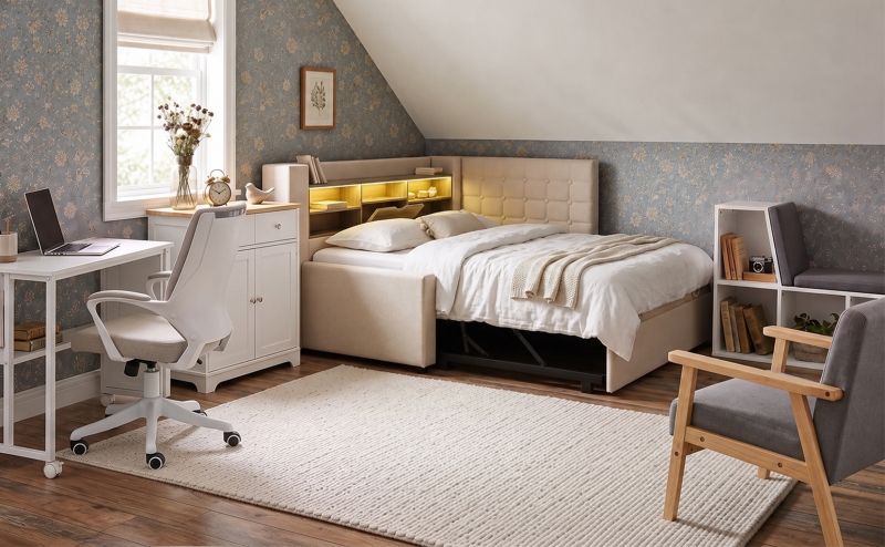Gemütliches Schlafzimmer mit smartem Stauraum