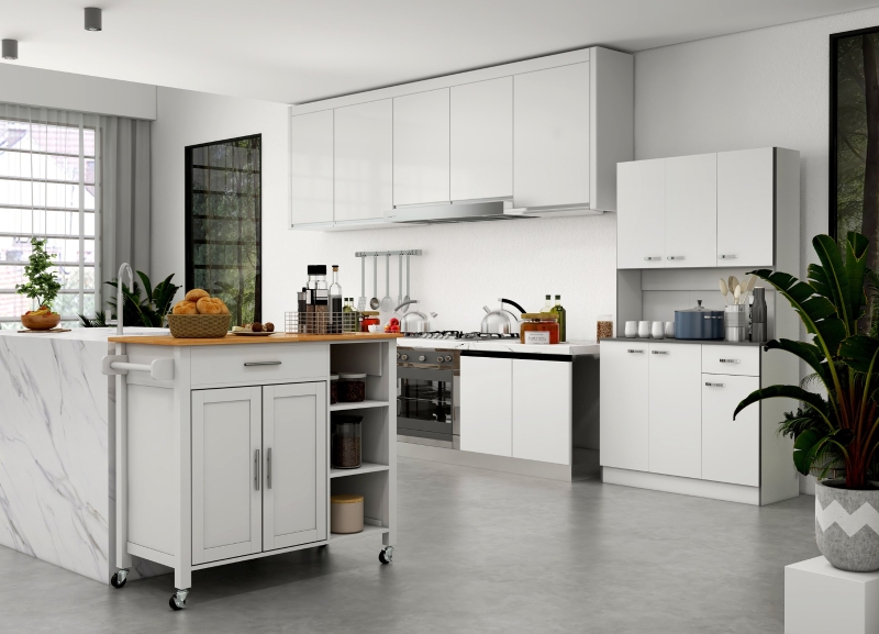 Credenza Cucina HOMCOM 180 Cm - Mobile Con Cassetti E Armadietti In Legno, Bianco E Grigio