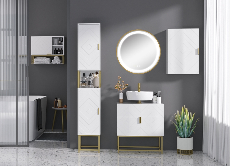 Kleankin Specchio LED Da Bagno Rotondo 60cm – Touch, 3 Colori Luce, Antiappannamento, IP44, Bianco