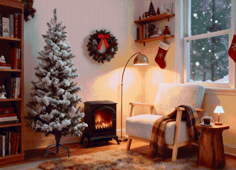 Coin lecture de Noël confortable