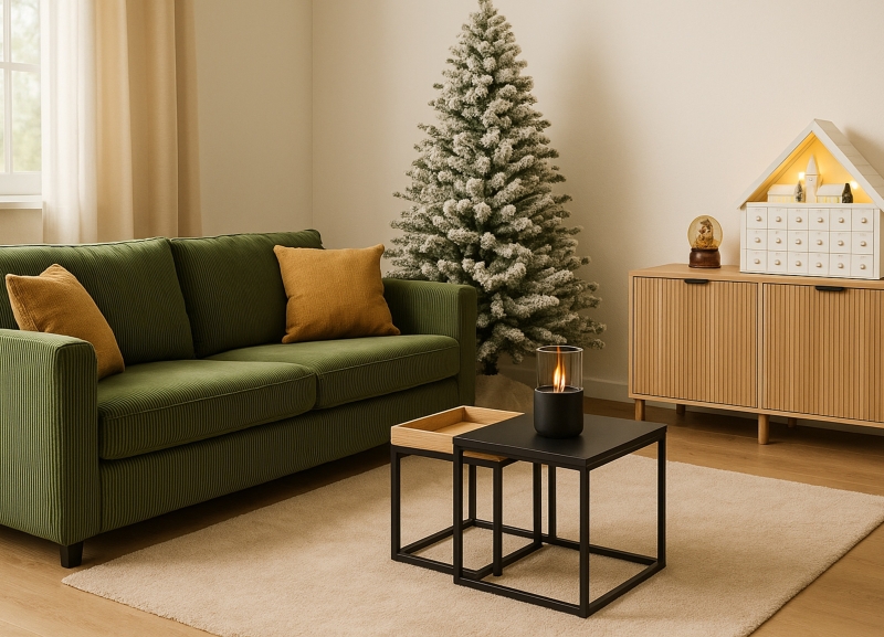 Sala de estar decorada para o Natal