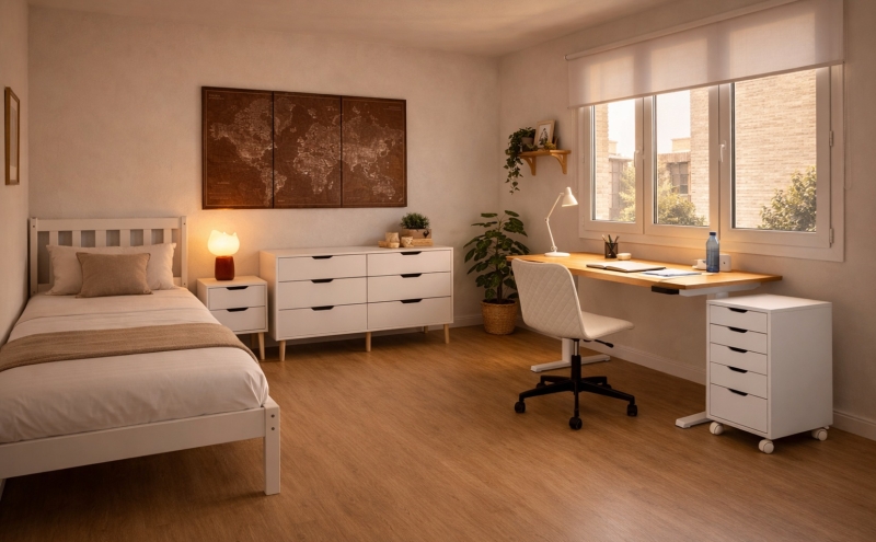 Quarto juvenil com secretária