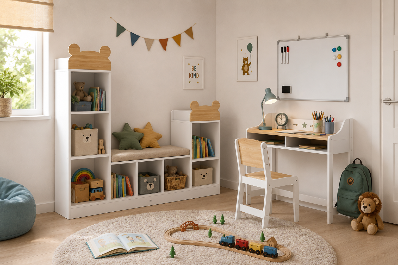 Cantinho infantil de estudo, leitura e brincadeira
