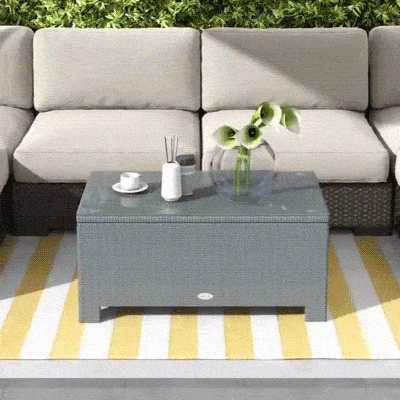 Outsunny Mesa de Centro para Jardim Tampo de Vidro Temperado 5 Mm Vime Trançado 85x50x39 cm Máx. 50 Kg Preto