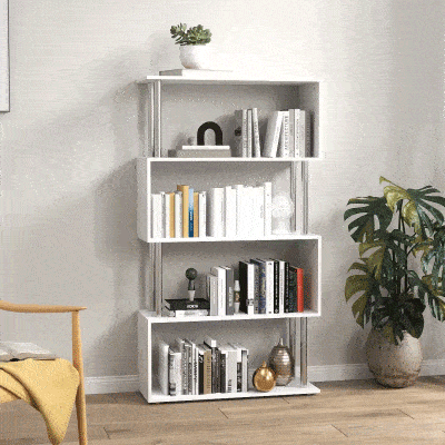 HOMCOM Standregal 4 Fächer Raumteiler Eckregal Wandregal Büroregal Weiß 80x30x145 cm
