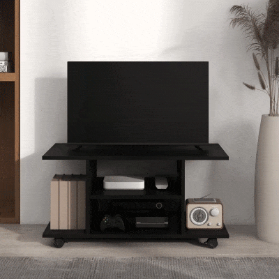 HOMCOM Móvel para TV para Televisores de até 42 Polegadas Móvel de TV com Prateleiras e Rodas com Travão 80x40x40cm Preto