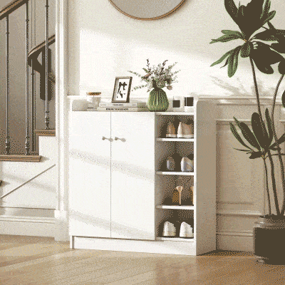 HOMCOM Mueble Zapatero de 2 Puertas Zapatero Estrecho con Estantes Ajustables para 12 Pares de Zapatos para Pasillo Entrada 83x30x90 cm Blanco