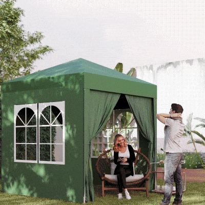 Outsunny 2 x 2m Pop Up Gazebo, w/Side Walls, Windows-Green