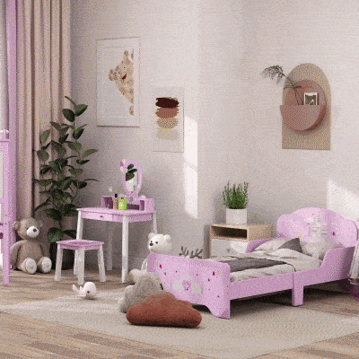 Pat copii cu protectii laterale 3-6 ani, 143x73x60cm Roz