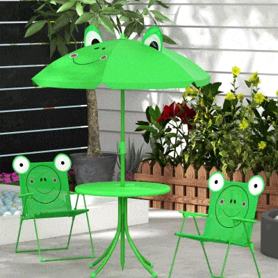 Outsunny 4tlg. Kindersitzgruppe Garten Gartentisch 2 Klappstühle Sonnenschirm Camping Kindersitzgarnitur Gartenmöbel für 3-5 Jahre Grün