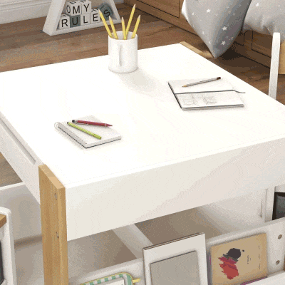 HOMCOM Conjunto de Mesa e 2 Cadeiras Infantis 2 em 1 com Ardósia Gavetas de Tecido e Espaço de Armazenamento para Quarto Cinza