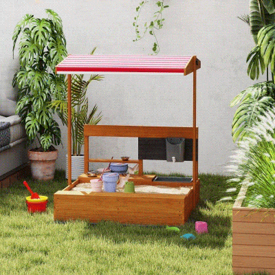 Outsunny Sabbiera per bambini 114x110x110 cm Marrone