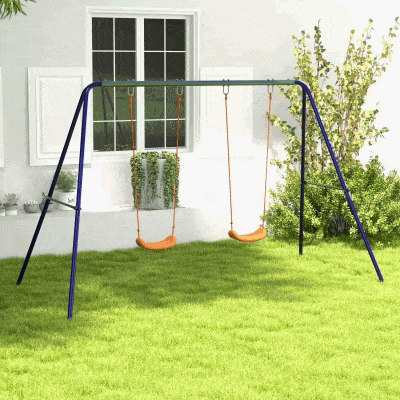 Outsunny Conjunto de Baloiço para Crianças com 2 Assentos Resistente aos Raios UV e Suporte de Metal 269x160x180 cm Multicor