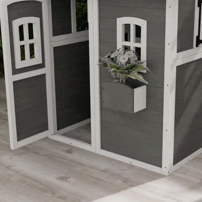 Casă de joacă din lemn pentru copii, cu uși și ferestre