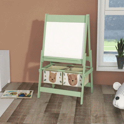 AIYAPLAY 3-w-1 Tablica dziecięca z rolką papieru, Tablica kredowa, Whiteboard, Koszyki na akcesoria, 54 x 46,5 x 93 cm, zielona