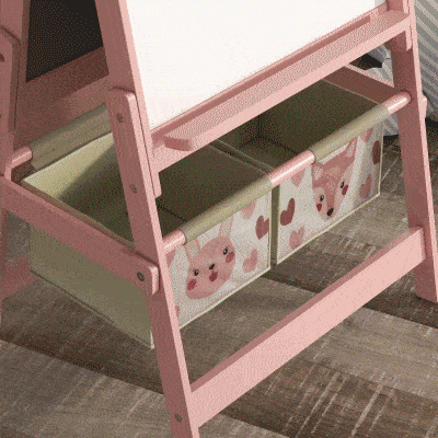 AIYAPLAY Caballete Infantil 3 en 1 Caballete para Niños de Doble Cara con Rollo de Papel Pizarras y 2 Cestas 54x46,5x93 cm Rosa