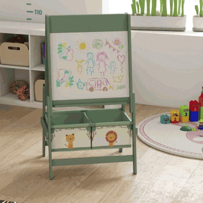 AIYAPLAY Lavagna per Bambini con Rotolo di Carta e 2 Cesti Verde