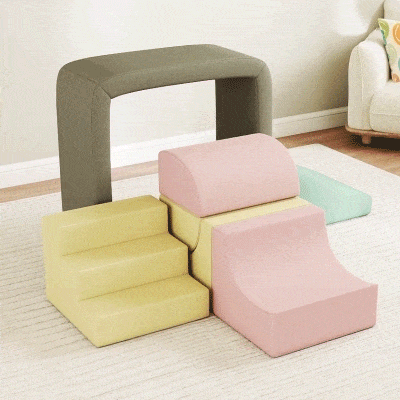 AIYAPLAY Juego de 7 Bloques de Espuma para Niños con Fundas de Pana Lavables para Escalar y Gatear Multicolor