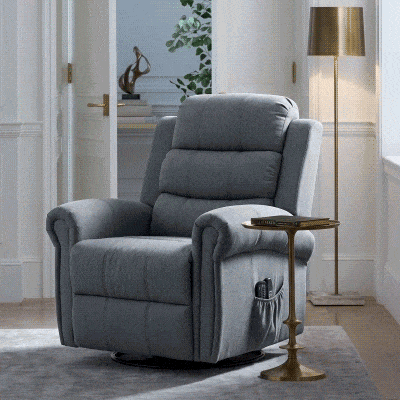 HOMCOM Massagestoel met opstaanfunctie, relaxfauteuil, vibratiekoppen, met kantelfunctie, linnenlook, grijs