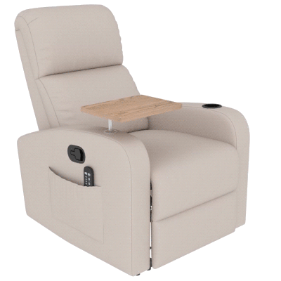 HOMCOM Poltrona de Massagem Poltrona Relax Elétrica com 4 Modos de Vibração Reclinação 145° Estofada em Microfibra Controlo Remoto Mesa 2 Bolsos Laterais e Suporte para Copos 77x93x105cm Bege