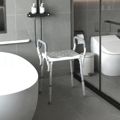 HOMCOM Banco de Duche com Altura Ajustável Banco de Duche de Alumínio Antiderrapante para Idosos e Descapacitados 52x45x57-69 cm Cinza