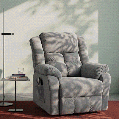 HOMCOM Fauteuil met opstahulp, massagefunctie en lendenverwarming, recliner met afstandsbedieningen en zijvakken, lichtgrijs