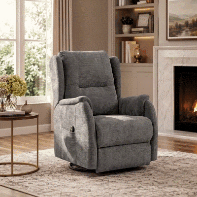 HOMCOM Elektrische relaxfauteuil met sta-op hulp voor senioren, chenille-look, met afstandsbediening en zijvakken, donkergrijs