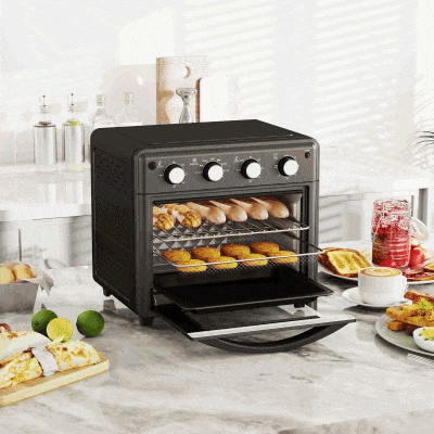 HOMCOM Mini Forno Elétrico 30L 1600W Mini Forno de Convecção com 7 Modos Temporizador e Temperatura Ajustável 43x39x39 cm Preto