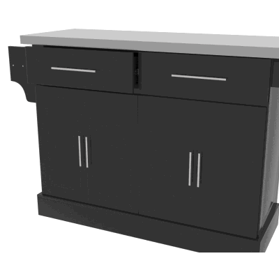 HOMCOM Ilha de Cozinha com Rodas Bancada de Aço Inoxidável 2 Gavetas 4 Portas e 2 Prateleiras Ajustáveis 145x45x93 cm Preto