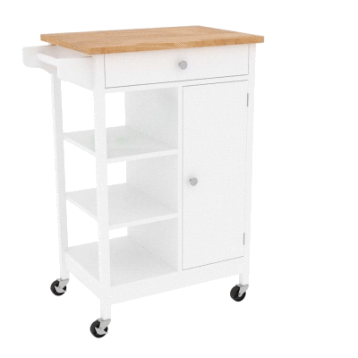 HOMCOM Carrinho de cozinha com 1 gaveta 1 armário 3 prateleiras abertas 66x39.5x86.5 cm Branco