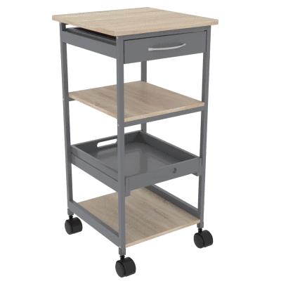 HOMCOM Carrello Cucina con Cassetto e Vassoio Estraibile Grigio