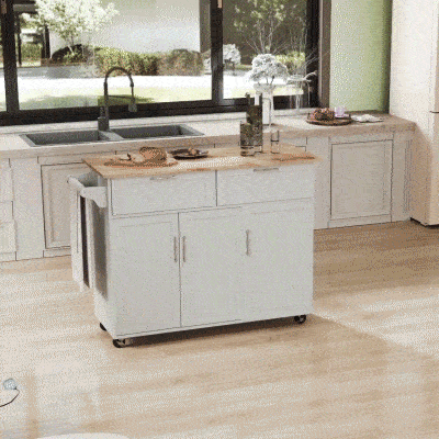 HOMCOM Carro de Cocina Mueble Auxiliar de Cocina con 2 Cajones 6 Puertas y Barra Lateral 121x46x91 cm Roble y Blanco