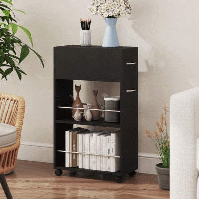 HOMCOM Küchenwagen auf Rollen mit 1 Schublade und 2 offenen Ablagen für Esszimmer 25 x 50 x 85 cm Schwarz