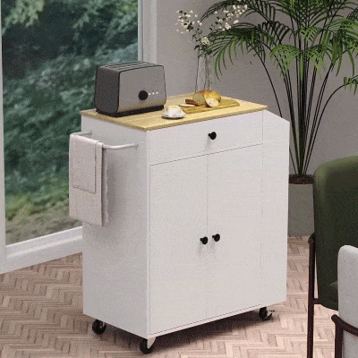 HOMCOM Ilha de Cozinha com Rodas com Gaveta Suporte para Temperos de 3 Níveis e Prateleira Ajustável 82x38x86,5 cm  Branco