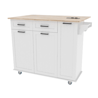HOMCOM Ilha de Cozinha com Rodas Carrinho de Cozinha com Tomada USB Bancada Rebatível 2 Gavetas 119,5x74x94,5 cm Branco