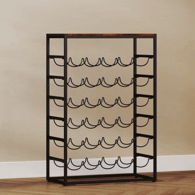HOMCOM Weinregal für 30 Flaschen freistehendes Flaschenregal aus Metall für Keller Lagerraum 59 x 30 x 88,5 cm Rustikal-Braun