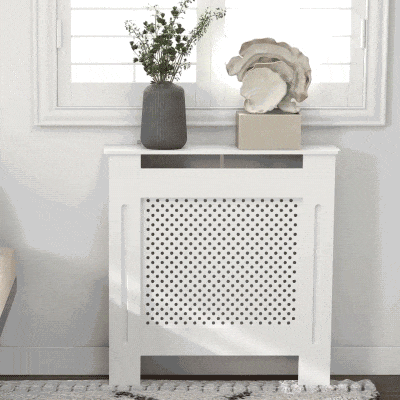 HOMCOM Cubre Radiadores, 78x19x82 cm, Cubierta para Radiador Moderna de MDF, con Estante Superior y Listones, para Salón, Dormitorio, Pasillo, Blanco