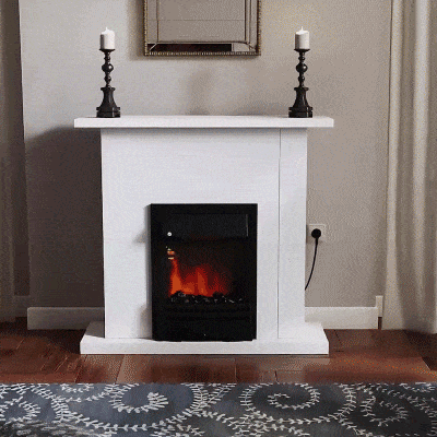 HOMCOM Elektryczny kominek, 2 poziomy mocy, pilot zdalnego sterowania, timer, realistyczny efekt płomienia, Czarny+Biały