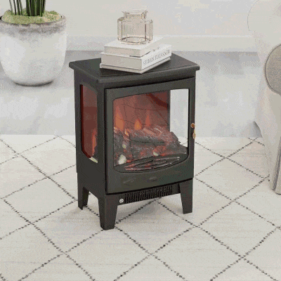 HOMCOM Lareira Elétrica 900W/1800W com Temperatura Ajustável e Proteção Sobreaquecimento para 20-25 ㎡ 39x26x54,8 cm Preto