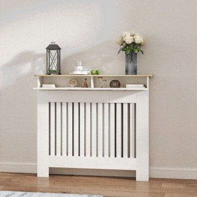 HOMCOM Copritermosifone a Doghe con Cassetto in Legno Bianco