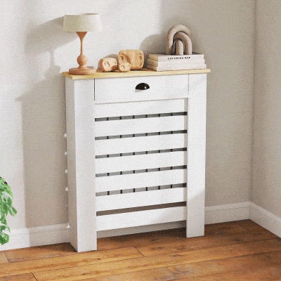 HOMCOM Heizkörperverkleidung Heizkörperabdeckung horizontale Lamellengitter mit 2 Schubladen aus Holz 78B x 19T x 95,5H cm weiß