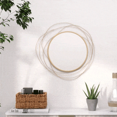 HOMCOM Wanddecoratie, ronde wandspiegel, metalen lijst, Φ65 cm, Kleur: Goud
