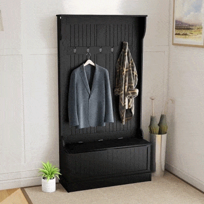 HOMCOM Garderobenständer mit Schuhbank und 5 Haken Moderner Stil 96x34x179,7 cm Schwarz