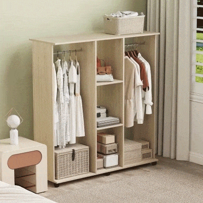 HOMCOM Roupeiro de Madeira Móvel Armário Roupeiro Aberto com 2 Barras para Pendurar e 3 Prateleiras 120x40x128 cm Madeira