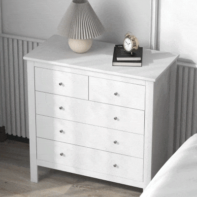 HOMCOM Comodă cu 5 sertare, mobilier de depozitare, cu mânere, șine metalice, din lemn, 79l x 39,5P x 80,5H cm, alb