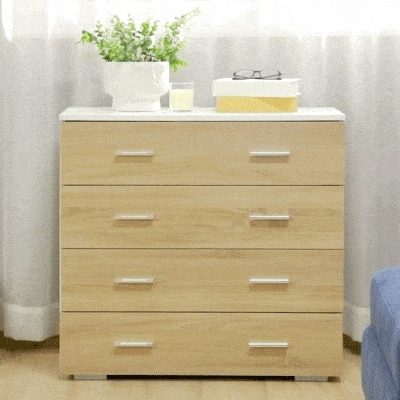 HOMCOM Cómoda com 4 Gavetas Cómoda Auxiliar de Armazenamento Moderna para Dormitório Corredor Sala de Estar 76x35x72cm Carvalho e Branco