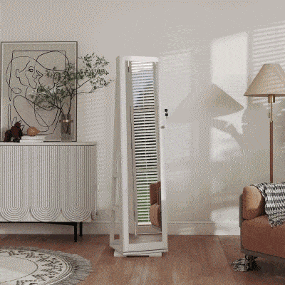 HOMCOM Specchio Portagioie da Camera in Legno Bianco con 2 Chiavi