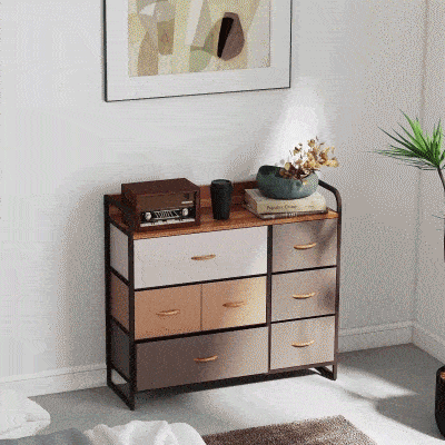 HOMCOM Cómoda para Dormitorio con 7 Cajones Plegables Parte Superior de Madera y Marco Metálico 80x29x78,5 cm Multicolor