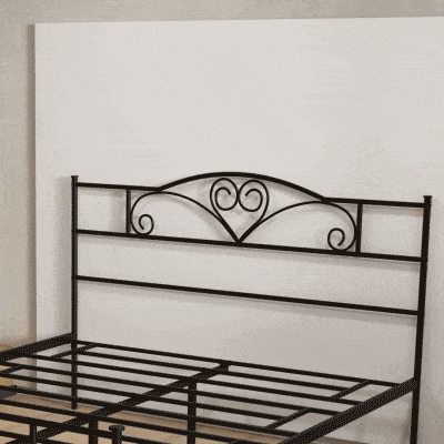 HOMCOM Cadru de pat dublu din metal pentru saltea 150x200 cm cu tăblie și picioare de 31 cm Cadru pat matrimonial cu spațiu de depozitare dedesubt 158x211x106 cm Negru