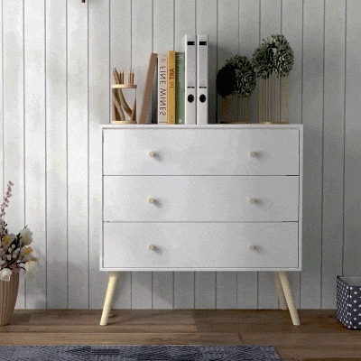 HOMCOM Cómoda com 3 Gavetas com Pés de Madeira de Pinho para Sala de Estar Escritório 80x30x80 cm Branco e Madeira